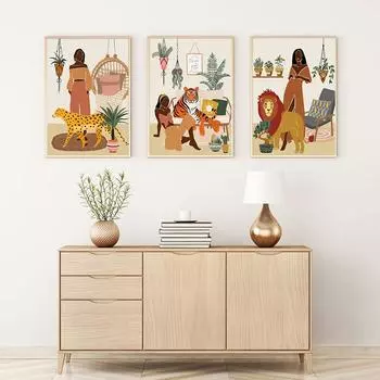 Афро-американский женский принт в стиле бохо, черная девушка, постер, джунгли, леди, холст, картина, растение, Animail, настенная художественная картина, декор для гостиной 21*30cm