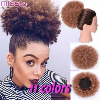 Афро-кудрявый парик с пышными волосами, короткий конский хвост, заколка на синтетическом пучке вьющихся волос, сделанный из длинных волос 1B
