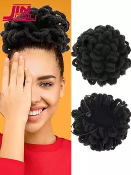 Афро-пуховые дреды с хвостиком на шнурке, шиньон, искусственные локоны, косы, булочка для волос, синтетические заколки для наращивания волос для чернокожих женщин