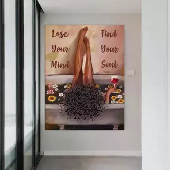 Афро-женский постер, принты на холсте, картина, черная девушка, музыка и вино, ретро, настенная художественная картина для ванной комнаты, домашний декор 21*30cm