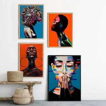 Афроамериканская женщина Граффити Искусство Плакаты и Принты Абстрактные Черная Девушка Картины На Холсте На Стене Художественные Картины На Стену Декор 21x30cm No Framed