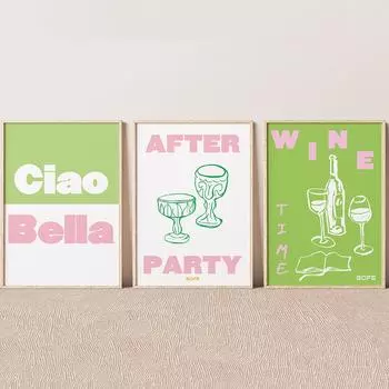 After Party Wine Art Poster Abstract Trendy Canvas Painting Prints Wall Art Modern Wall Pictures For Living Room Home Decoration 21x30cm No Framed