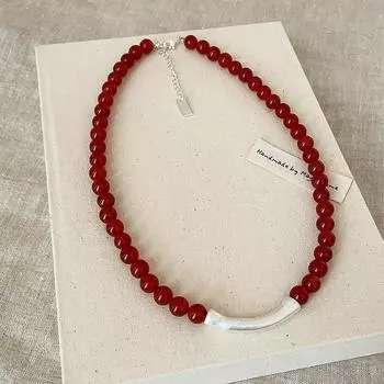 Агат бамбук металлическое ожерелье с бусинами женская ниша высокого класса чувство ретро легкая роскошь элегантная универсальная цепочка на шею ключичная цепочка