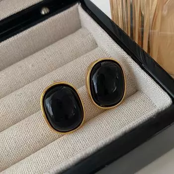 Агат Черный Жемчуг Пуссеты Игла Стерлингового Серебра Высокого Чувства Стиль Хепберн Простой Ретро Стиль Гонконга чёрный