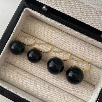 Агат, черный жемчуг, серьги-крючки, французский ретро-дизайн, темперамент, универсальность, простота и аромат в стиле Хепберн