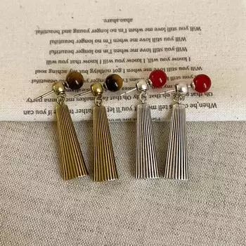 Агат Майяра с тигровым глазом носит длинные веерообразные серьги-гвоздики до и после Уникальная женская индивидуальность Модные универсальные серьги