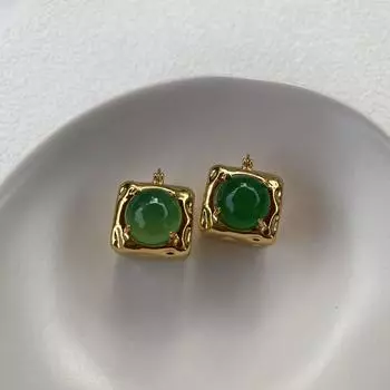 Агат Маленькая квадратная серьга-кольцо Медь по всему телу Гальваническое покрытие из настоящего золота Ретро Серьги высокого класса Персонализированные серьги Женские