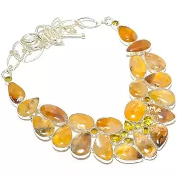 Агат перо, драгоценный камень цитрин, ручная работа, серебряное ожерелье 925 пробы 18 дюймов JCN380-5