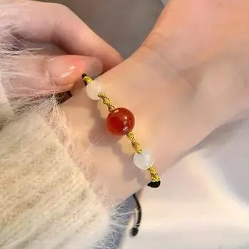 Агат плетеный ручной веревки женский простой нишевый дизайн Sense ретро опал браслет