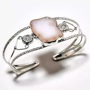 Агат-жеода, драгоценный камень 925 пробы, посеребренный ювелирный браслет ручной работы, браслет-манжета