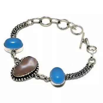 Агат, жеода, срез, синий халцедон, драгоценный камень, подарочный ювелирный браслет 6–8 дюймов