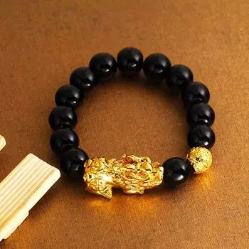 Agate Couple Pixiu Bracelet Sand Gold Men s Bracelet Gold-plated Beaded Bracelet for Men and Women 2# золотой