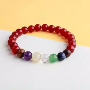 Агатовый браслет с чакрой Аметист, яшма, тигровый глаз, агат, кварц, лазурит