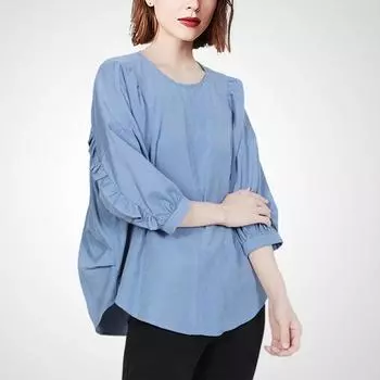 Age-Reducing Autumn European and American Oversized Loose-Fitting T-shirt Sleeve Blue S