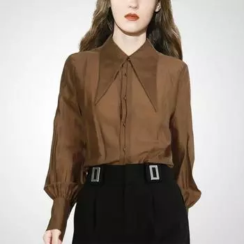 Age-Reducing Fancy Retro Coffee Color Women s Chic Shirt