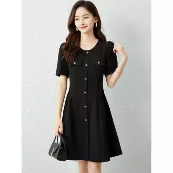 Age-Reducing Fancy Summer Simplicity round Neck Black Dress Black XL