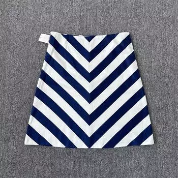 Age-Reducing Fashion Cotton Striped Elegant Graceful A- line Skirt Navy Blue 100 Cotton Stripes Skirt M