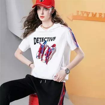 Age-Reducing New Top Printed Loose T-shirt Short Sleeve White order S
