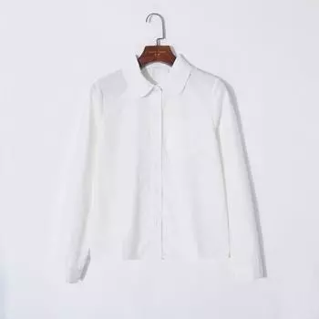 Age-Reducing Spring Lapel Single Breasted Loose Long-Sleeved Shirt White F (free size)