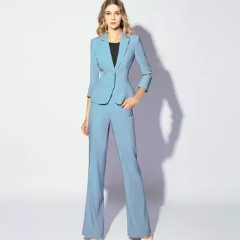 Age-Reducing Ultra-Thin Fog and Haze Blue Air Conditioner Business Suit Summer thin haze Blue (clothes + pants) XL