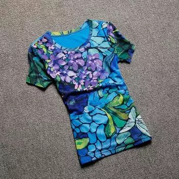 Age Reduction 2024 New Arrival Fashion Mesh Short Sleeve T-Shirt Blue 3XL