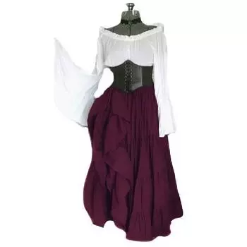 Ages Middle Flared Long Sleeved Off The Shoulder Dress Lace Up Waist Gift Skirt Dark Purple,4XL