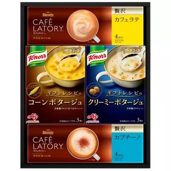AGF Ajinomoto Gift Knorr Soup & Coffee Gift 4 Boxes [Кукурузный суп] [Палочка для латте] [Подарок к супу] [Подарок на конец года]