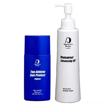 Aggressive Design [Set] Top Athlete Sun Protect Fighter 62g & Waterproof Cleansing 200ml