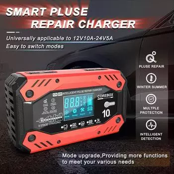 AGM Automotive Battery Charger Intelligent Maintenance of Lead Acid Battery 12V 10A Car and Motorcycle Battery Charging Devices
