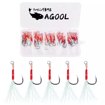AGOOL Assist Hooks рыболовные крючки 8 плетеных лесок PE обеспечивают сверхвысокую прочность Jig Assist Jigging Assist Hook Set для металлических блесн, поставляется с мишурой