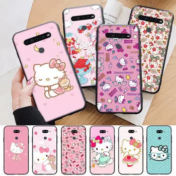 AH38 Прекрасный чехол Hello Kitty Black для iPhone 16 15 Plus 14 13 12 11 Pro 8 7 6S SE 5S X XR XS Max Realme C30 C33 C31 9I Huawei Y8P Y9 Sofe Cover Samsung S7 гагат