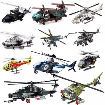 AH-64 вертолет боевые модели строительные блоки Тигр полиция война WW2 армейский истребитель пожарно-спасательный вертолет Хьюи кирпичи город 206 no box