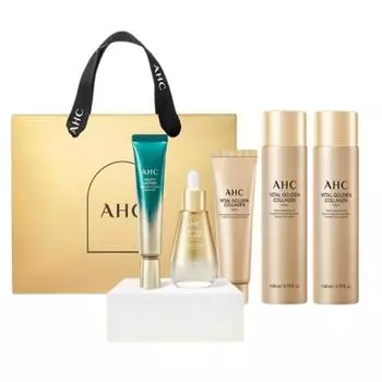 [AHC Official] Набор средств по уходу за кожей Vital Golden Collagen Youth – 5-шаговая корейская программа по уходу за кожей против старения | Укрепление, увлажнение и осветление 5-Step Skincare Set