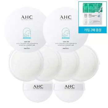 AHC Солнцезащитный кушон Cica Calming EX Sun Cushion 2 основных продукта + 4 сменных блока + 2 дополнительных пуховки + 2 успокаивающие простыни, 1 шт.
