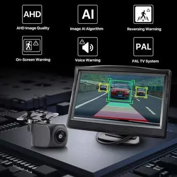 AHD 1080P PAL 5 Inch IPS Vehicle Video Monitor with Blind Spot Detection Radar Alarm Ai Smart Tracker Reverse Backup Camera