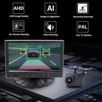 AHD 1080P PAL 7-дюймовый IPS парковочный монитор с функцией обнаружения слепых зон, радаром, сигнализацией, интеллектуальным трекером с искусственным интеллектом, камерой заднего вида