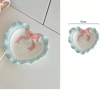 AhunderJiaz Милая керамическая тарелка для ужина Love Bow Поднос для демонстрации ювелирных изделий с волнистыми краями Тарелка для завтрака Домашний декор Реквизит для фотосъемки