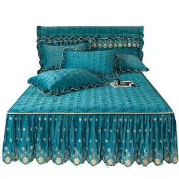 AI WINSURE бархатное покрывало с вышивкой, мягкий чехол размера Queen, зимняя толстая юбка для кровати размера «king-size» с 2 наволочками, домашнее постельное белье 150x200cm 59x79inch