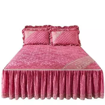 AI WINSURE бархатный чехол с тиснением на молнии, съемная кружевная юбка для кровати Queen King, мягкий толстый наматрасник, теплый 3 шт. 150x200cm 59x79inch