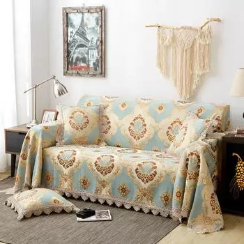 AI WINSURE-Чехол для дивана из жаккардовой шенилловой ткани, чехол для дивана класса люкс, европейский стиль, нескользящее полотенце для дивана, плед, 2, 3 места 180x150cm светло-бежевый