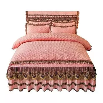 AI WINSURE Европейский бархатный стеганый комплект постельного белья из 4 предметов, комплект пододеяльников, утолщенный мягкий кружевной чехол для кровати с 2 наволочками, дропшиппинг 1.5x2m-59x79inch bed