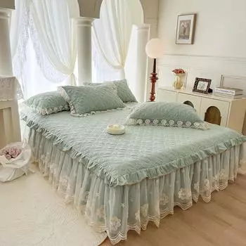 AI WINSURE Элегантный комплект постельного белья Queen, стеганая юбка с кружевом и оборками, размер King с 2 наволочками, мягкий, дышащий 150x200cm 59x79inch