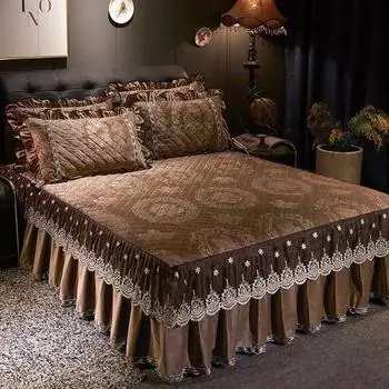 AI WINSURE кружевное бархатное покрывало с вышивкой и рюшами, стеганое покрывало с двойным тиснением, королевская юбка, комплект, мягкие, теплые, 3 шт. 120x200cm 47x79inch