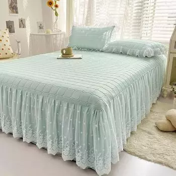 AI WINSURE, летнее стеганое латексное охлаждающее покрывало, кружевная юбка для кровати Queen King, моющийся мягкий коврик для сна с 2 наволочками 150x200cm 59x79inch