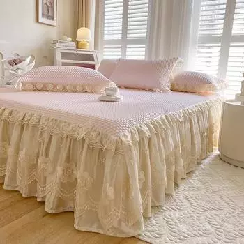 AI WINSURE Летние покрывала для кровати, охлаждающий коврик, элегантная кружевная юбка для кровати, мягкое покрывало в форме сердца с 2 наволочками, дропшиппинг 150x200cm 59x79inch