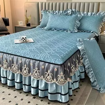 AI WINSURE Летний комплект стеганого латексного покрывала Icy Cold European Cooling Lace Bed Skirt Queen King Size с 2 наволочками 150x200cm 59x79inch