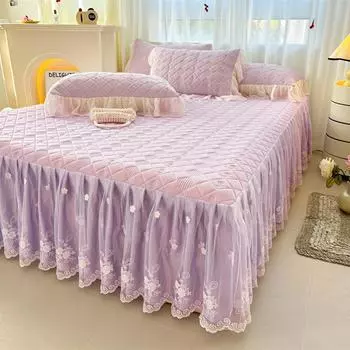 AI WINSURE Милые летние простыни King Size Охлаждающее стеганое латексное покрывало с кружевной юбкой Комплект постельного белья Queen с 2 наволочками 150x200cm 59x79inch