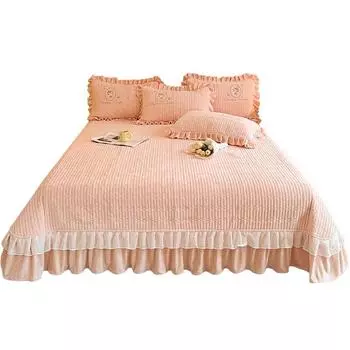 AI WINSURE молочный бархатный комплект покрывал Queen, двойное покрывало, кружевное стеганое одеяло с вышивкой, мягкая простыня, однотонная, дропшиппинг 240x245cm 94x96inch