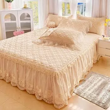 AI WINSURE-Покрывала из стираного хлопка размера King Size, кружевная юбка с оборками, с 2 наволочками, стеганое покрывало, размер Queen Double 150x200cm 59x79inch