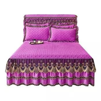 AI WINSURE Роскошные стеганые бархатные покрывала для двуспальной кровати, комплект юбки из плотного кружева с рюшами, размер Queen King с 2 наволочками 150x200cm 59x79inch
